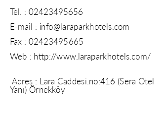 Lara Park Hotel iletiim bilgileri